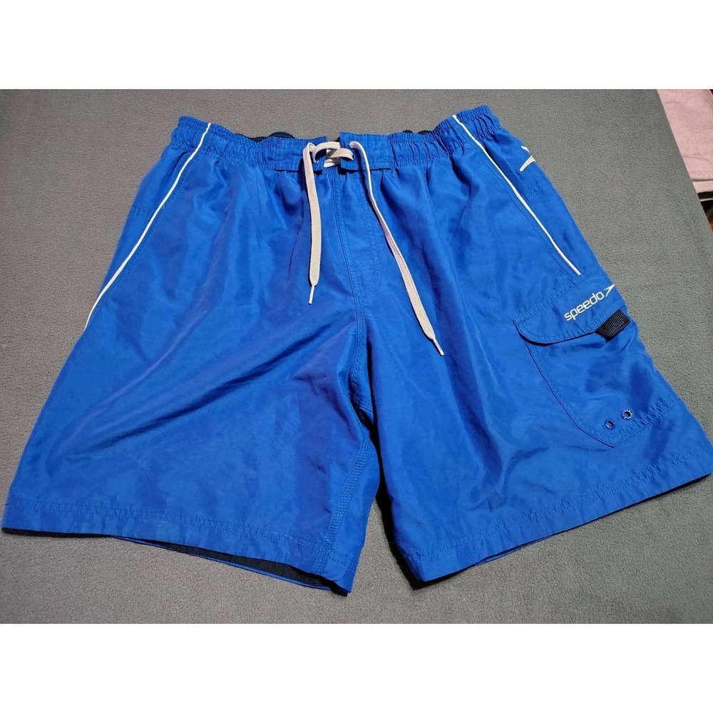 Speedo Swim Trunks Men L Blue Lined Beach Surf Activity Pocket‎ Volleyball